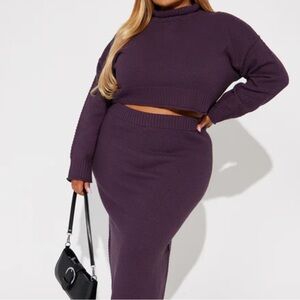 Elegant Purple Knit Skirt Set